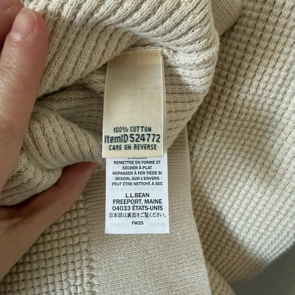 L.L.Bean Sunwashed Waffle Knit Pullover Natural Women’s Large Cozy Casual - Picture 4 of 4